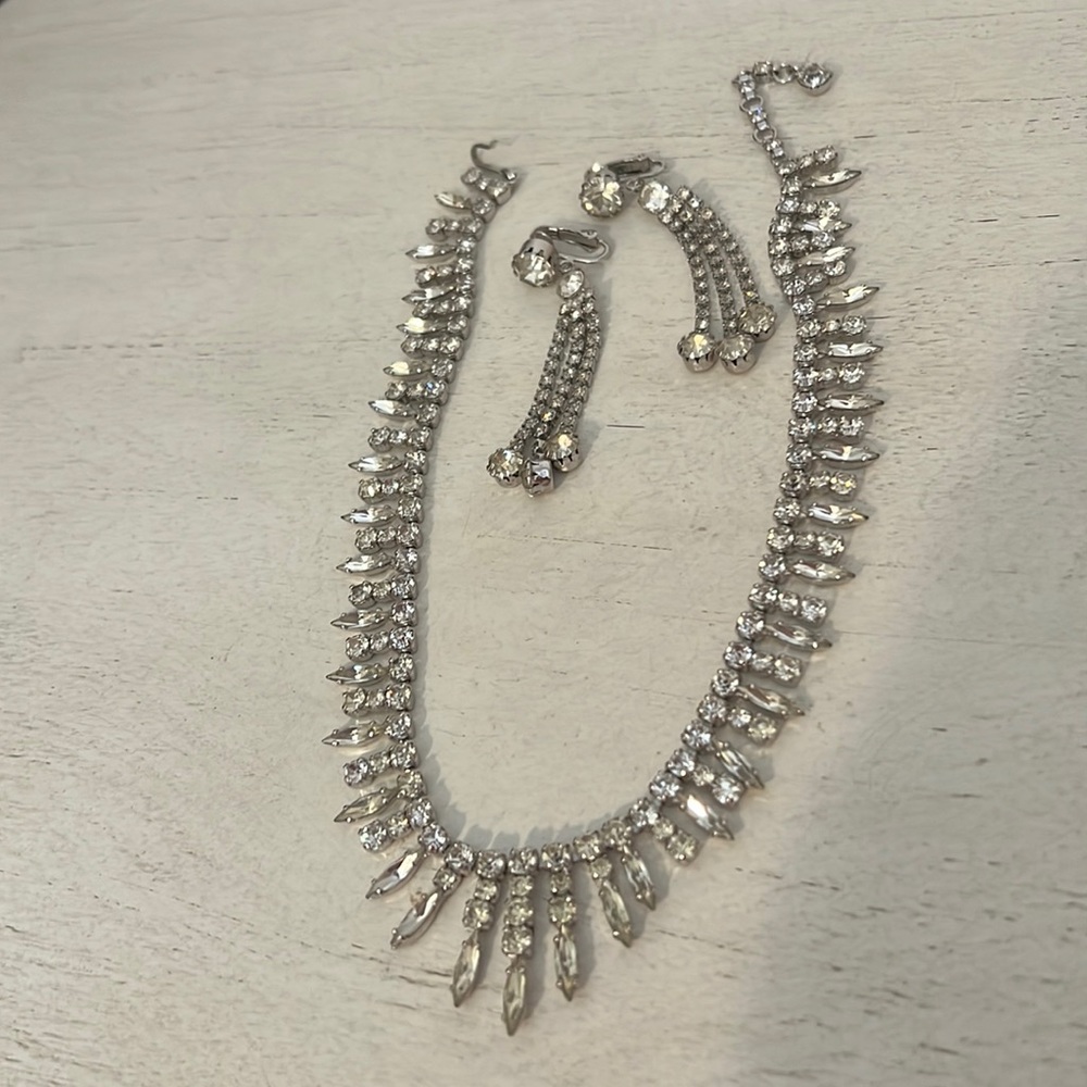 Vintage signed Sherman clear Swarovski choker necklace and unmarked earrings
